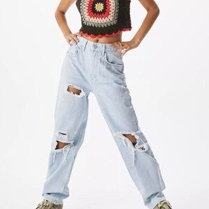 BDG High Rise Baggy Light Blue Distressed Women Jeans size 28